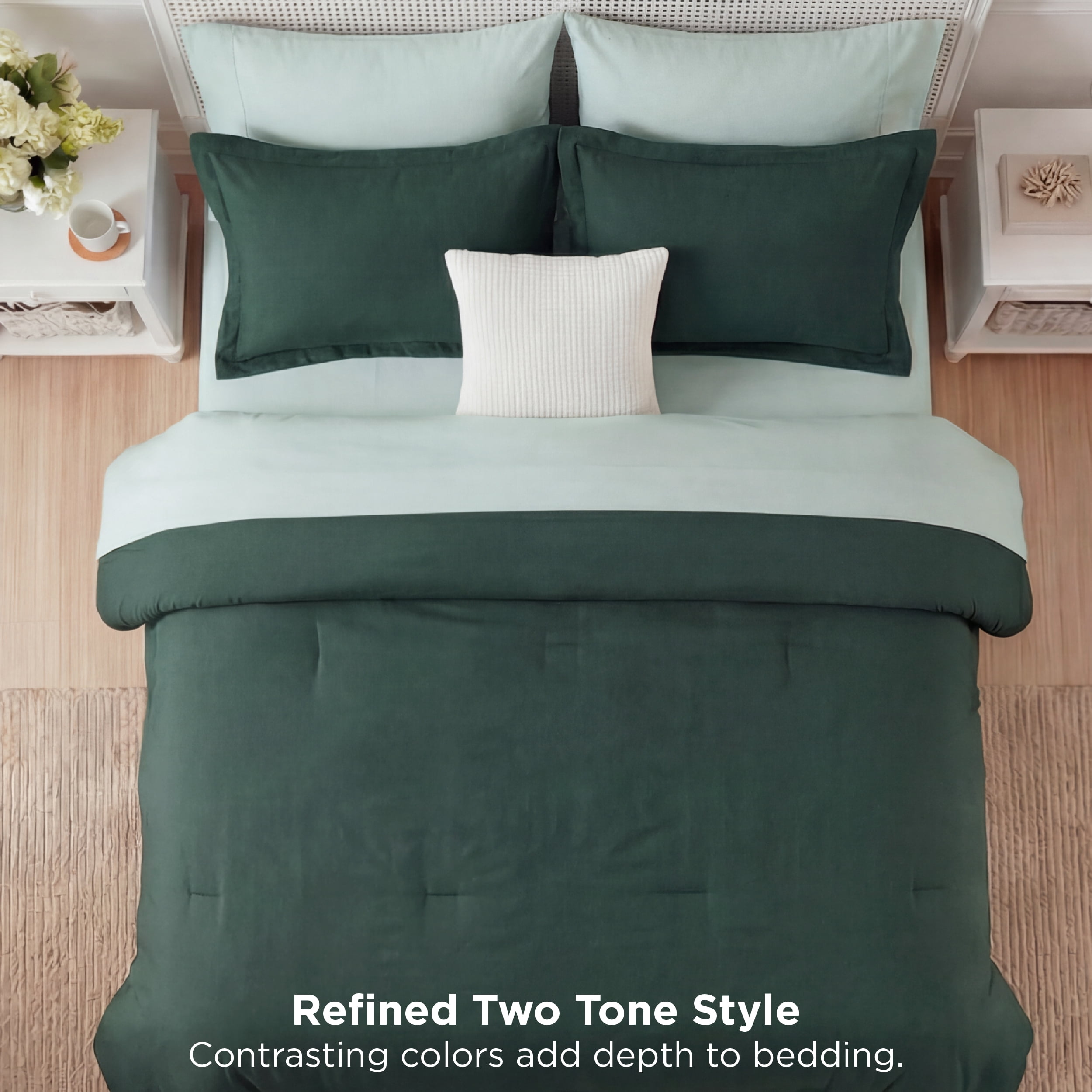 U by Bedsure King Comforter Set Forest Green, 7 Pieces Reversible Bed in a Bag, Boho Lightweight Bedding Set, Contrasting Design