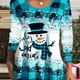 thumbnail image 1 of Plaid & Snowman Print Crew Neck T-Shirt, Casual Long Sleeve Top For Spring & Fall, Women's Clothing, 1 of 5