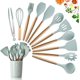 thumbnail image 1 of Juego de utensilios de cocina, 11 piezas, mango de madera premium, silicona para cocinar, 1 of 4