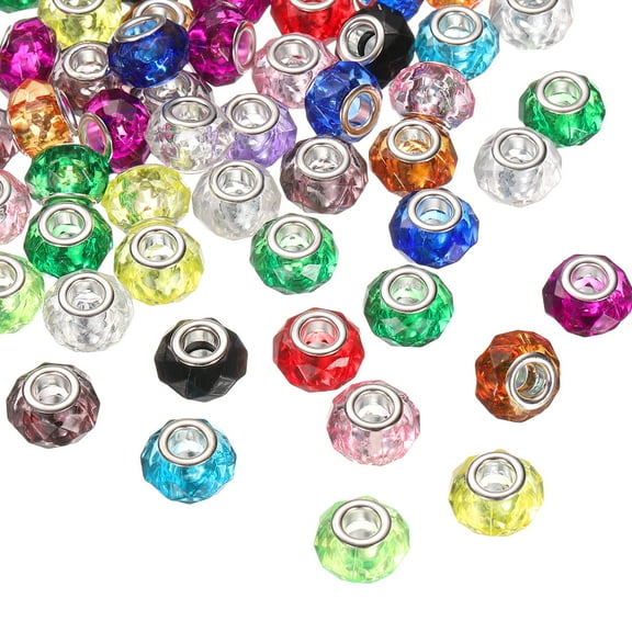 Uxcell 50Pcs 14mm Large Hole Glass Beads Mix Color for DIY Jewelry Making and Craft Projects