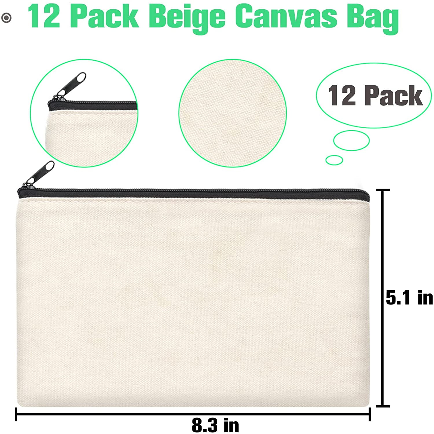 10Pcs Canvas Makeup Bags Canvas Zipper Pouch Bags Pencil Case Blank DIY  Craft Bags Cosmetic Pouch for Travel DIY Craft School
