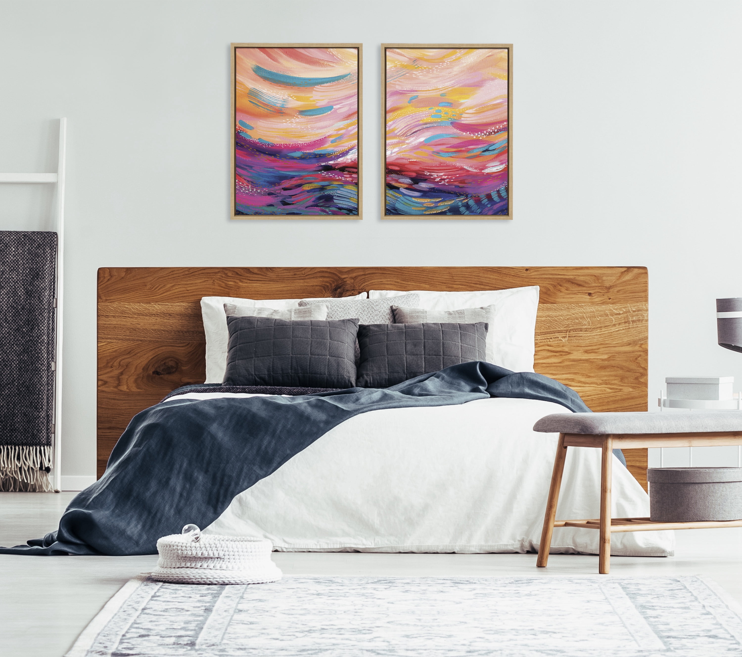Sylvie Brush Strokes 90 18 in x 24 in Framed Painting Canvas Art Prints, by Kate and Laurel Set of 2