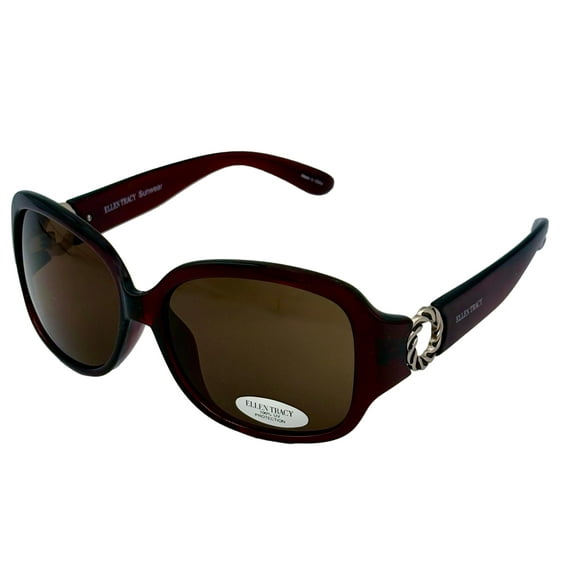 Ellen Tracy Women's Burgundy Crystal Plastic Rectangle Sunglasses