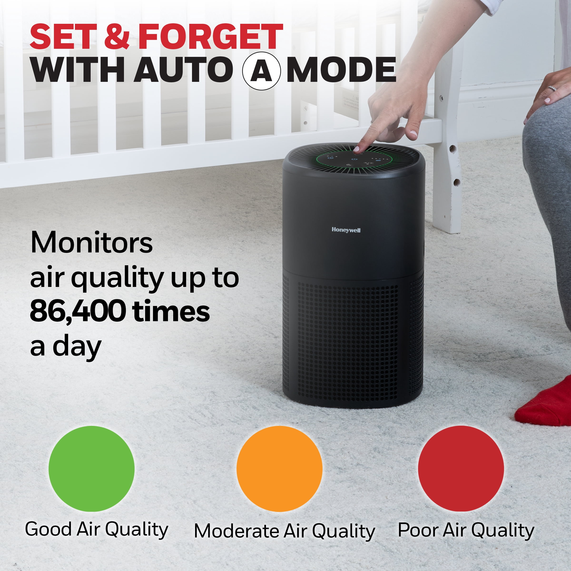 Honeywell Allergen Plus 1080 Sq. Ft 4-in-1 HEPA Air Purifier, Auto Mode Reduces Pet Dander, Smoke & Odors, Black