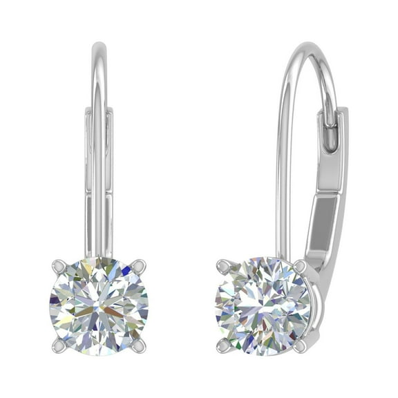0.80 Carat Diamond Leverback Drop Earrings in 14K White Gold - IGI Certified