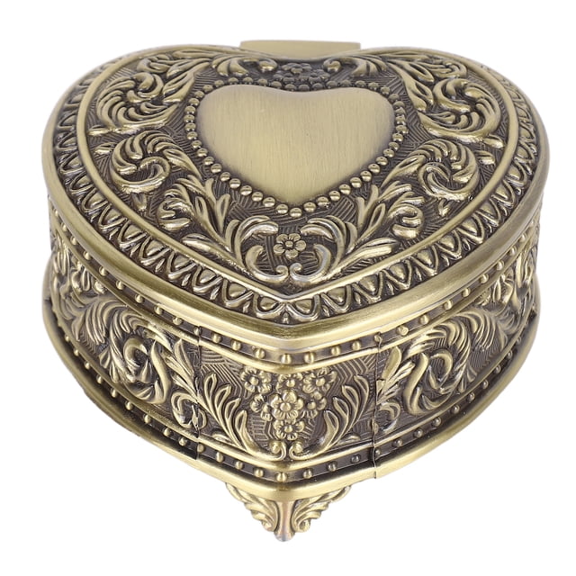 Alloy Jewelry Box, Portable Multipurpose Vintage Jewelry Box Delicate Heart Shape Retro Fluff Lining For Rings For Anniversary For Dressing Table