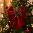 thumbnail image 4 of Christmas Velvet Bow, Xmas Bow with Pine Cones Pine Needles Berries | Festive Atmosphere Decoration, Hanging Rope Design, Stable Structure, 2 Size Options for Fireplaces Christmas Tree Decor, 4 of 5