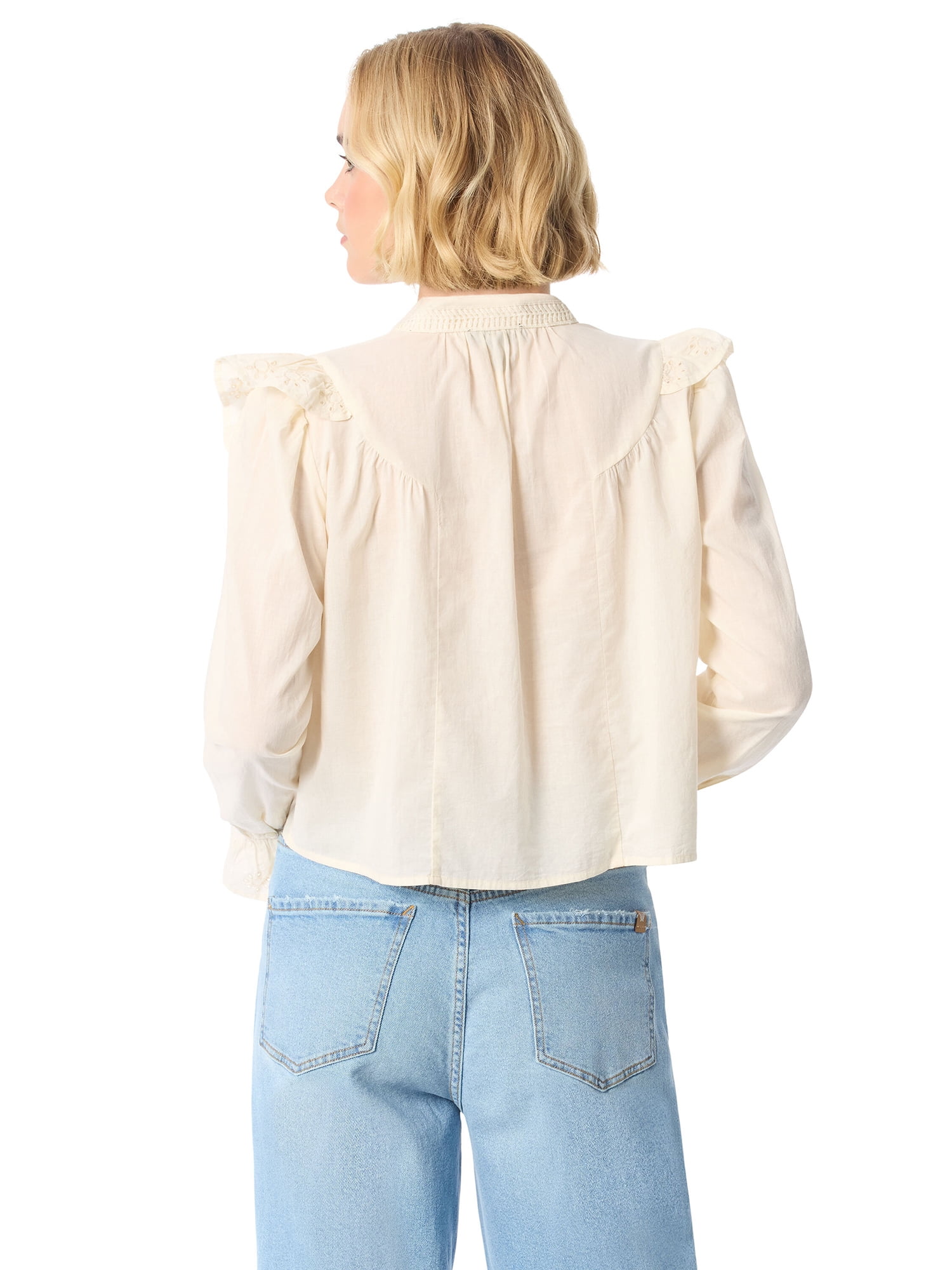 Jessica Simpson Women's and Women's Plus Arista Ruffle Long Sleeve Shirt, Sizes XS-5X