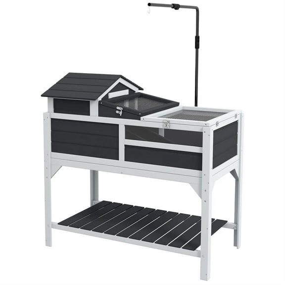 Pefilos 40" Wooden Tortoise House, Large Tortoise Habitat Cage with Adjustable Lamp Holder, Indoor Outdoor Turtle Habitat Enclosure, Gray