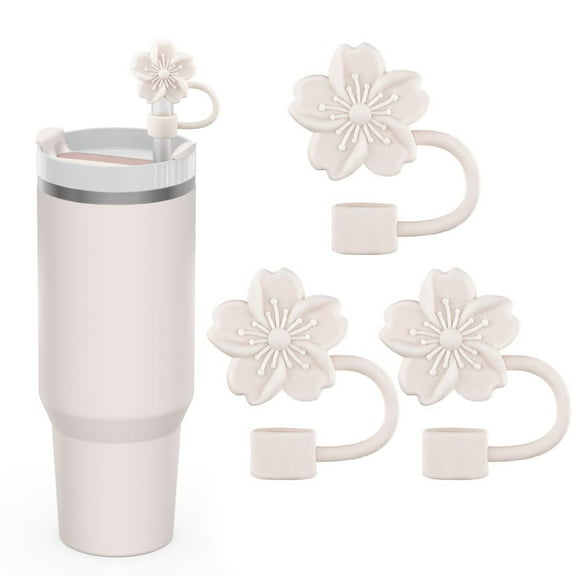 Straw Cover Cap, Flower Straw Toppers, Silicone Straw Tips Lids Compatible with 30&40 Oz Tumbler, for Home and Party Decor, Beige