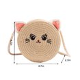 thumbnail image 2 of Lindo gato bolso tejido a mano Casual niñas pequeño bolso redondo de paja Simple portátil elegante hecho a mano personalidad para viajes de vacaciones, 2 of 9