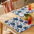 thumbnail image 4 of Navy Blue Peony Placemats Set of 8 Retro Floral Botanical Blossom Place Mats Indoor Wipeable Table Mats Washable Cloth Dining Table Placemats for Kitchen Holiday Party Home Decor 13x19 Inch, 4 of 9