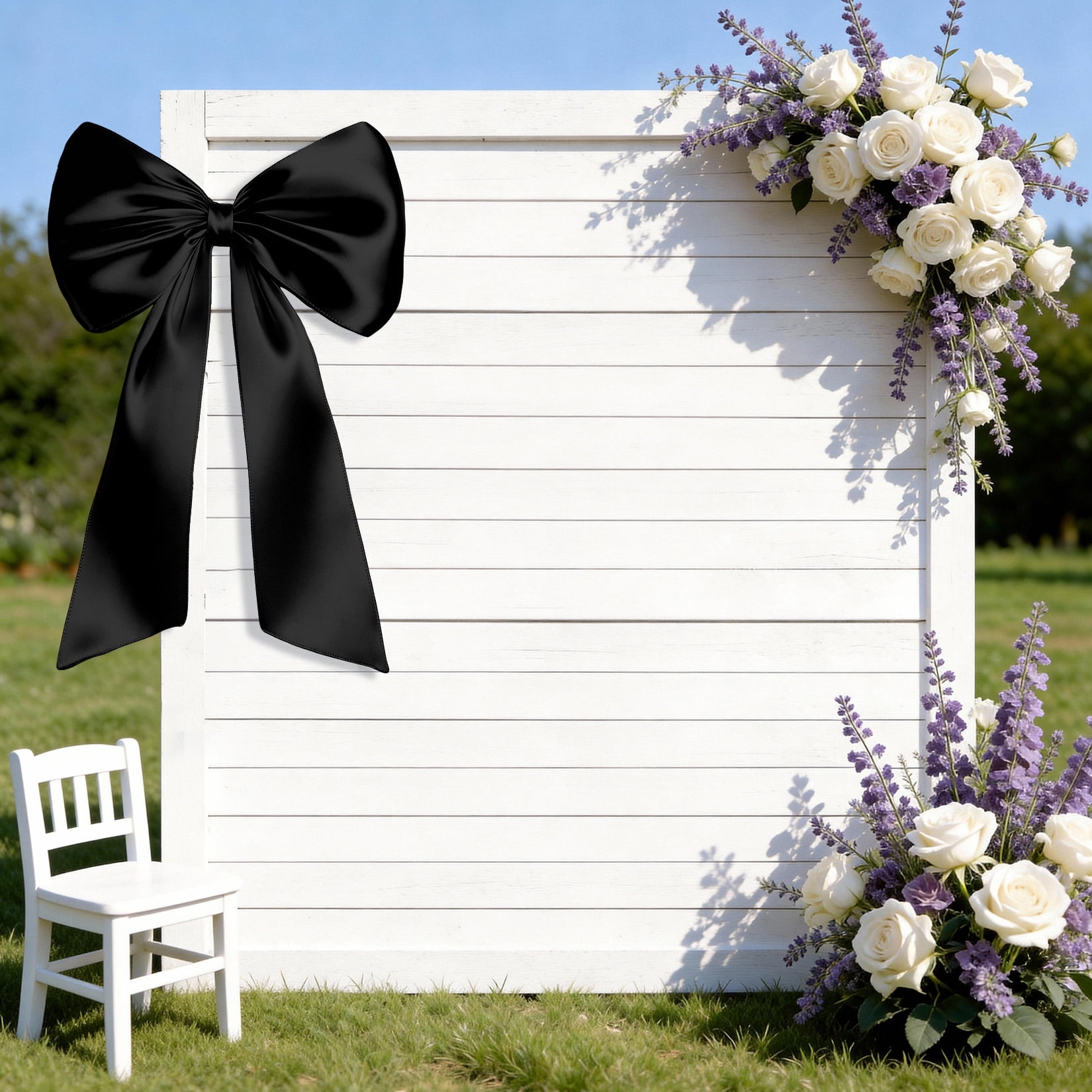 2 Pack Large Satin Bow Decorations 40 x 24 inch, Pre-Shaped Oversized Ribbon Bows for Wedding, Party, Gift Wrapping, Wall & Room Decor, Reusable, Black