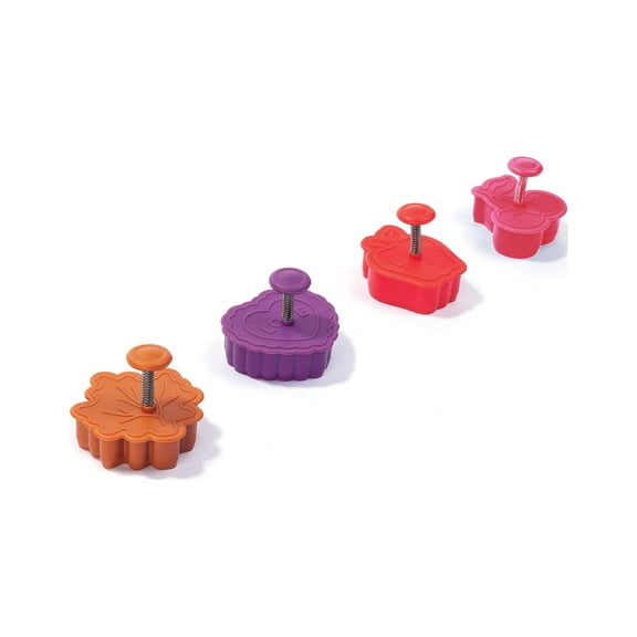 Fox Run Pie Crust Cutters, Cookie, Fondant Stampers, Heart, Leaf, Apple, Cherry, Set of 4