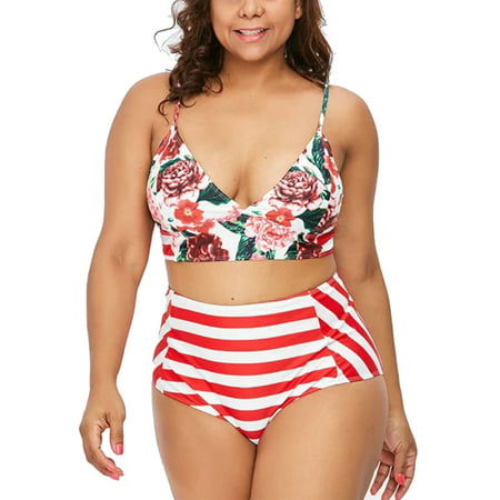 Plus Size Women's Sleeveless Tankini Monokini Floral Swimwear Bathing Suit Beach