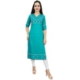 thumbnail image 7 of Bimba Women's Designer Teal Blue Rayon Mirror Embroidery Casual Sassay Tunic - 6, 7 of 7