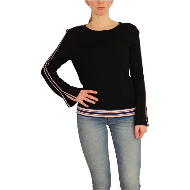 Alfani Womens Striped Bell Sleeve Pullover Sweater, Black, XX-Large