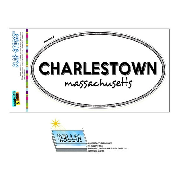 Charlestown, MA - Massachusetts - Black and White - City State - Oval Laminated Sticker