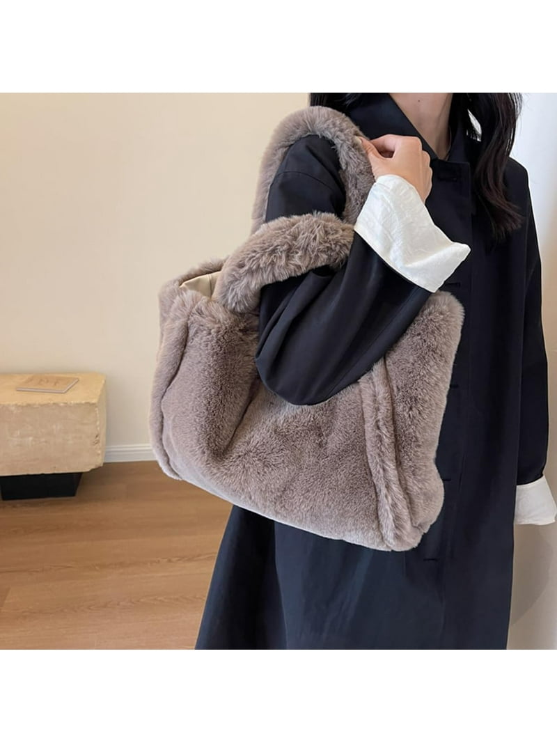 Fluffy Tote Bag Faux Fur Hobo Bag Purse Plush Handbag Furry Purse