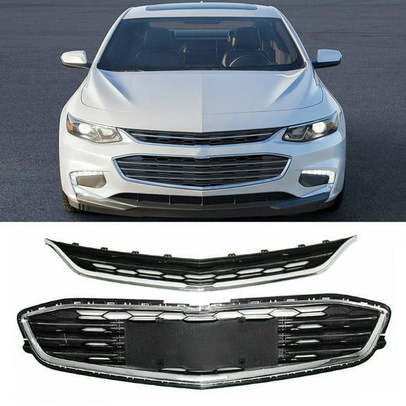 Front Upper & Lower Grills Chrome Grille Fit for Chevrolet Malibu (2016-2018)