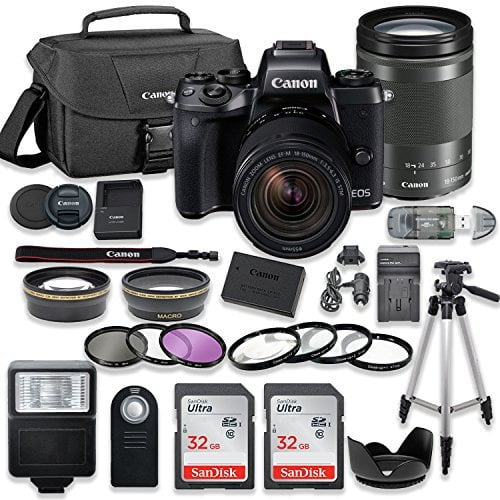 Canon Eos M5 Mirrorless Digital Camera Black Bundle With Canon Ef M 18 150mm F 3 5 6 3 Is Stm 2pc Sandisk 32gb Memory Cards Accessory Kit Walmart Com Walmart Com