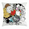 thumbnail image 1 of Indie Throw Pillow Cushion Cover, Animal and Food Themed Composition Crazy Festive Doodle Panda Bird Cat Watermelon, Decorative Square Accent Pillow Case, 16 X 16 Inches, Multicolor, by Ambesonne, 1 of 2