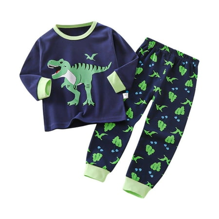 

pajamas for kids 120 Toddler Kids Baby Boys Girls Pajamas Cartoon Cute Print Long Sleeve Top Trousers Outfits Set Navy-2