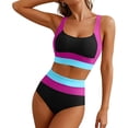 thumbnail image 6 of Mifsaly High Waisted Bikini Sets for Women Wide Straps Tankini Set Color Block Bathing Suit High Waisted Sport Swimwear for Beach Summer Vacation M, 6 of 6