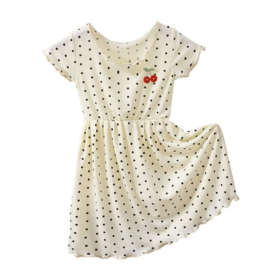 QQAMB Dresses for Kids Girls Crewneck Cherry Printed Polka Dot Casual Toddler Girls Cute Dresses