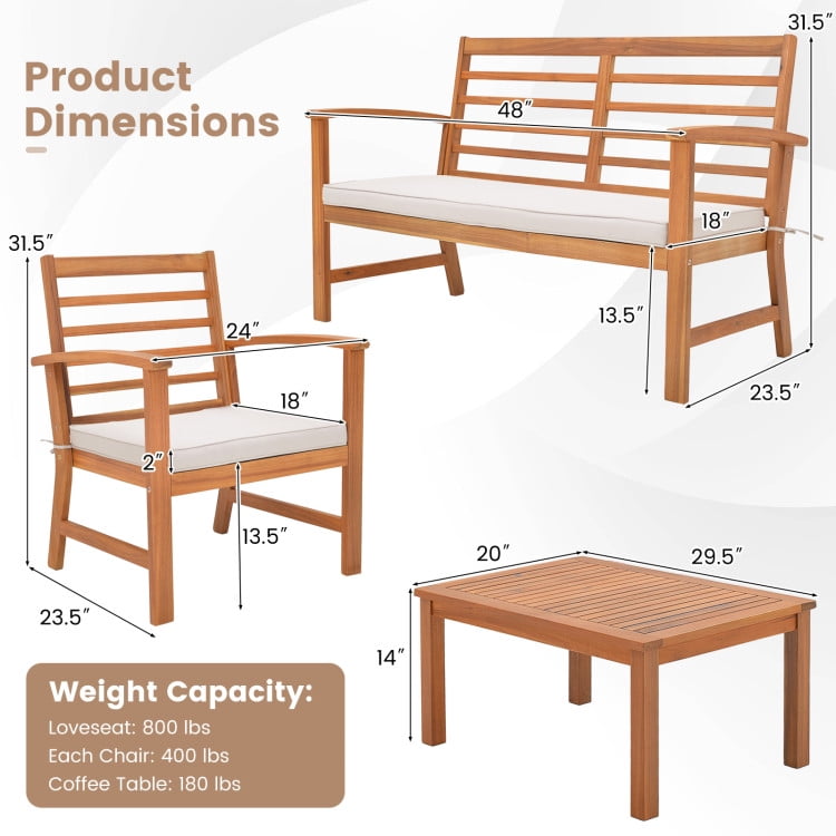 Aimee Lii 4 Pieces Outdoor Furniture Set with Stable Acacia Wood Frame, Patio Furniture Sets, Beige Aimee Lii 4 Pieces Outdoor Furniture Set with Stable Acacia Wood Frame, Patio Furniture Sets, Beige