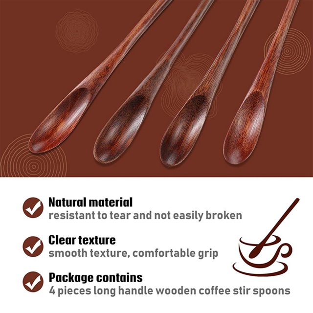 Wood Iced Tea Spoons Small Stirring Spoon Long Handle Cocktail Spoons Wood Wooden Coffee Mixing Spoons 8 Pieces