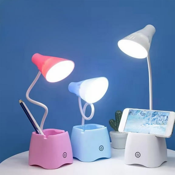 Dmlowu Desk Lamp Eye Protection Table Lamp Dimmable Cordless Lamp with Organizer, Cute Desk Reading Lamp for College Dorm Room Bedroom Office Dormitory, 3x15.7 Inch