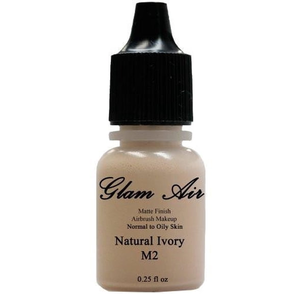 Glam Air Makeup Water-Based Foundation Matte Finish M2 Natural Ivory Makeup for Normal to Oily Skin, Lasting All Day - Airbrush, 0.25 Oz Bottle