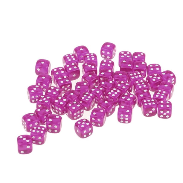 Juego de 50 piezas de 6 caras, colores brillantes, 12 mm, para juegos, casinos, regalos, enseñanza Púrpura