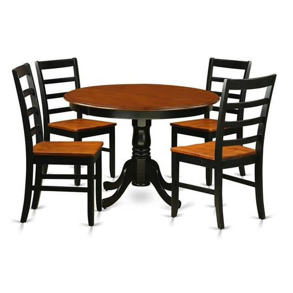 East West Furniture HLPF5-BCH-W Wood Seat Dining Set - One Round Table & 4 Chairs with Faux Leather Seat, Black & Cherry - 36 in. - 5 Piece