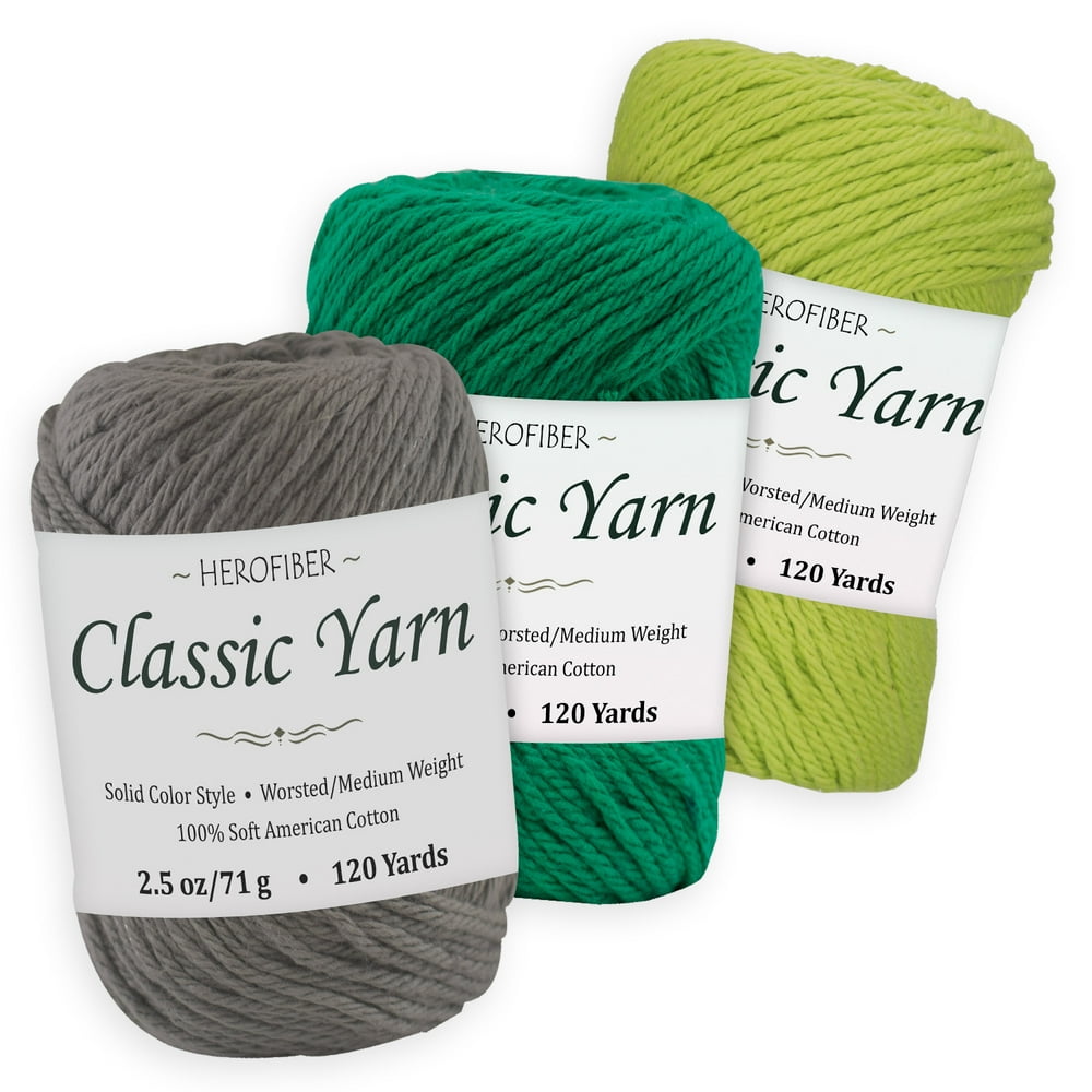 Cotton Yarn 3 Solid Colors [2.5 oz Each] Cast Pewter + Green