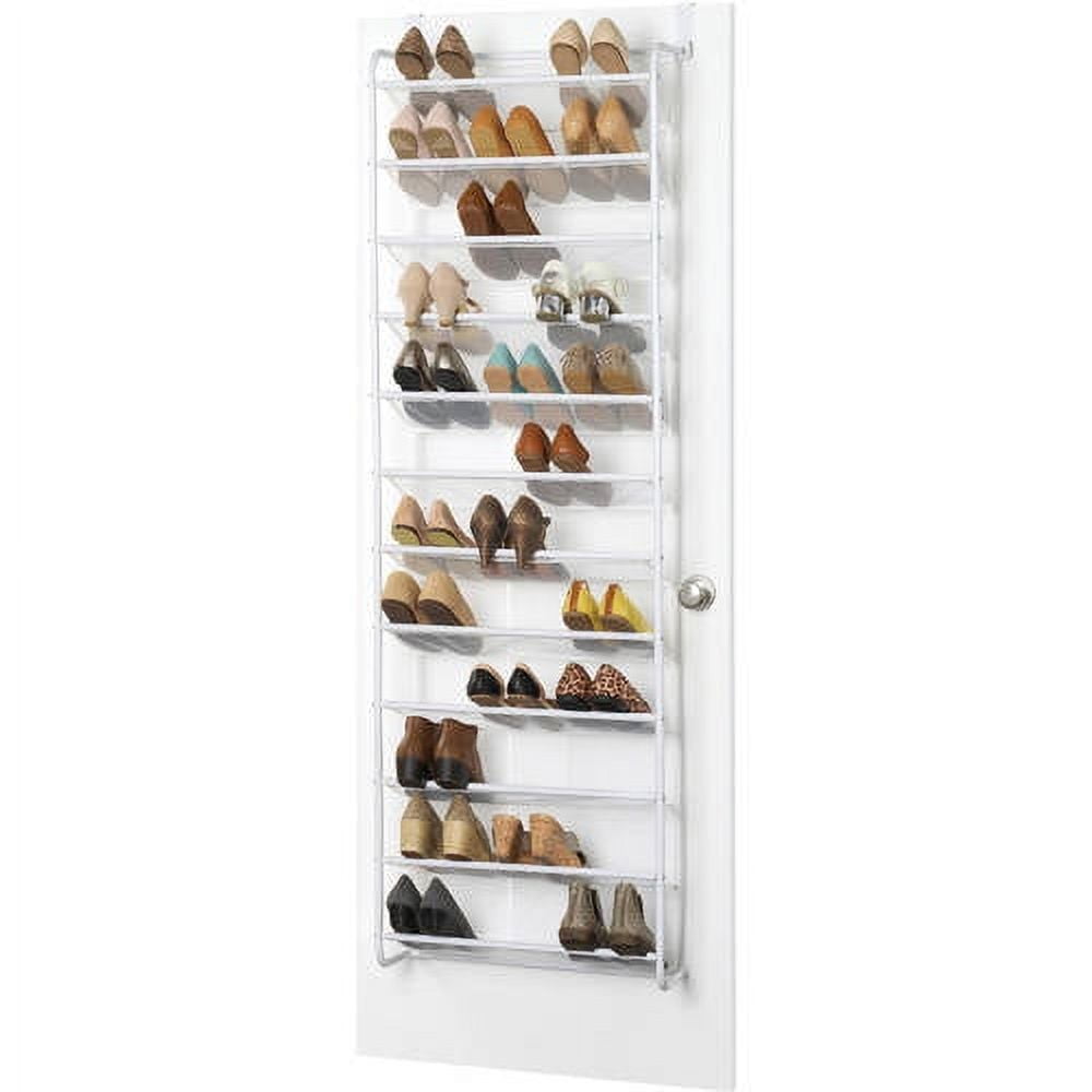Whitmor 12-Tier Over-The-Door Mesh & Metal Shoe Rack, Hanging Space-Saving Organizer, 36-Pair Capacity, White