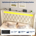 thumbnail image 4 of Greenstell Queen Size Bed Frame with LED Light and Charging Station, Velvet Upholstered Platform Bed Frame with Diamond Tufted Headboard and Wingback,White, 4 of 7