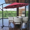 thumbnail image 4 of 10ft Large Outdoor UV Protection Umbrella, Patio Offset Hanging Umbrella with Solar Panel, 24 LED Bulbs, Cross & Crank Base, LED Lighted Patio Umbrella for Yard Garden Poolside Deck, Burgundy, D102, 4 of 9