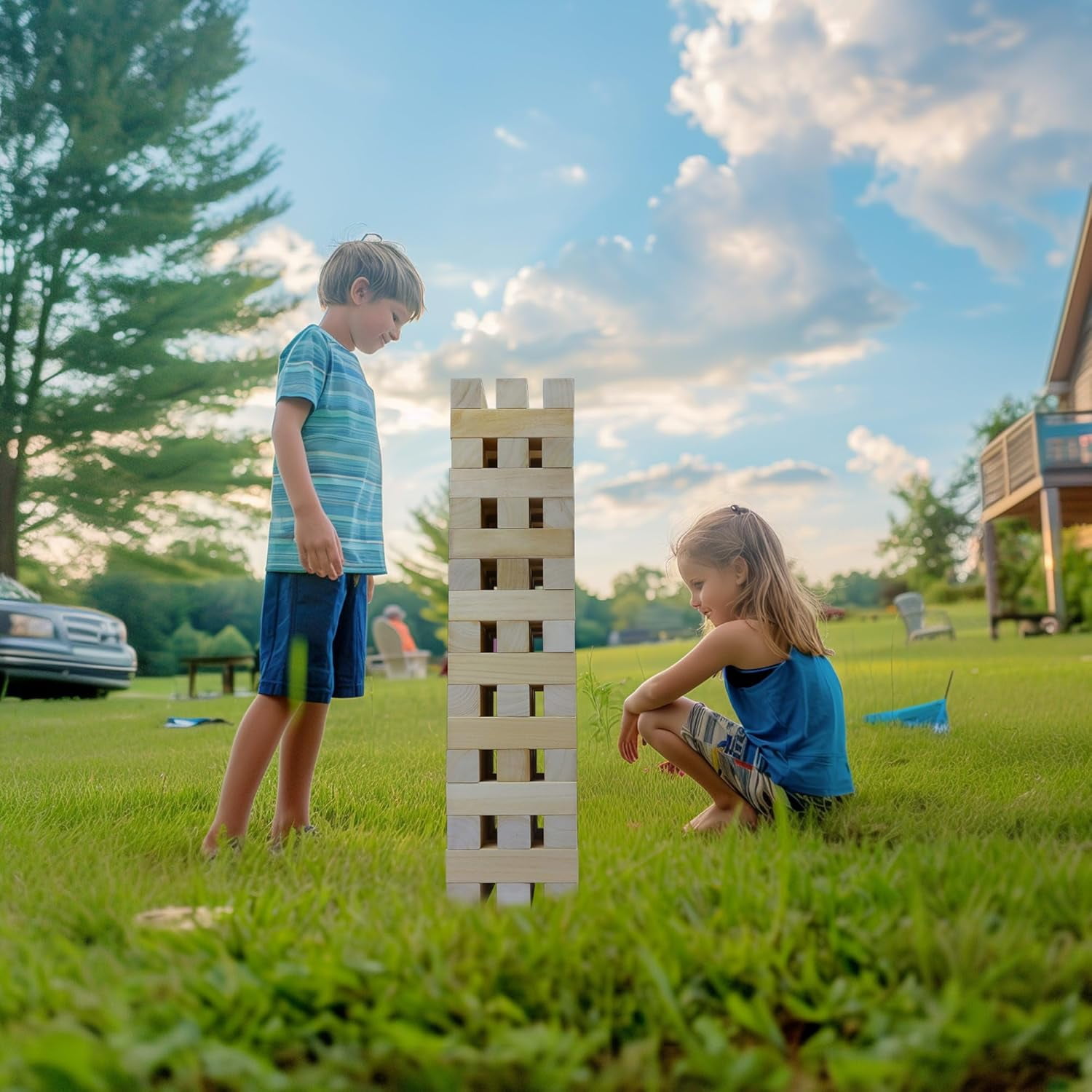 Fugocen Giant Jumbling Tower Party Game Wood Blocks with Carry Bag for Kids and Adults Stack to Over 6FT 51 Pcs