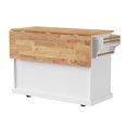 thumbnail image 5 of Glavbiku Kitchen Island on Wheel,Rolling Cart w/ Rubber Wood Drop Leaf,4 Doors,3 Drawers,White, 5 of 12