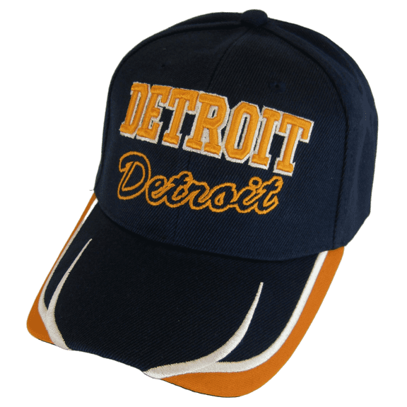 Detroit City Name Block and Script Lettering Baseball Cap with Embroidered Bill (Navy/Orange)