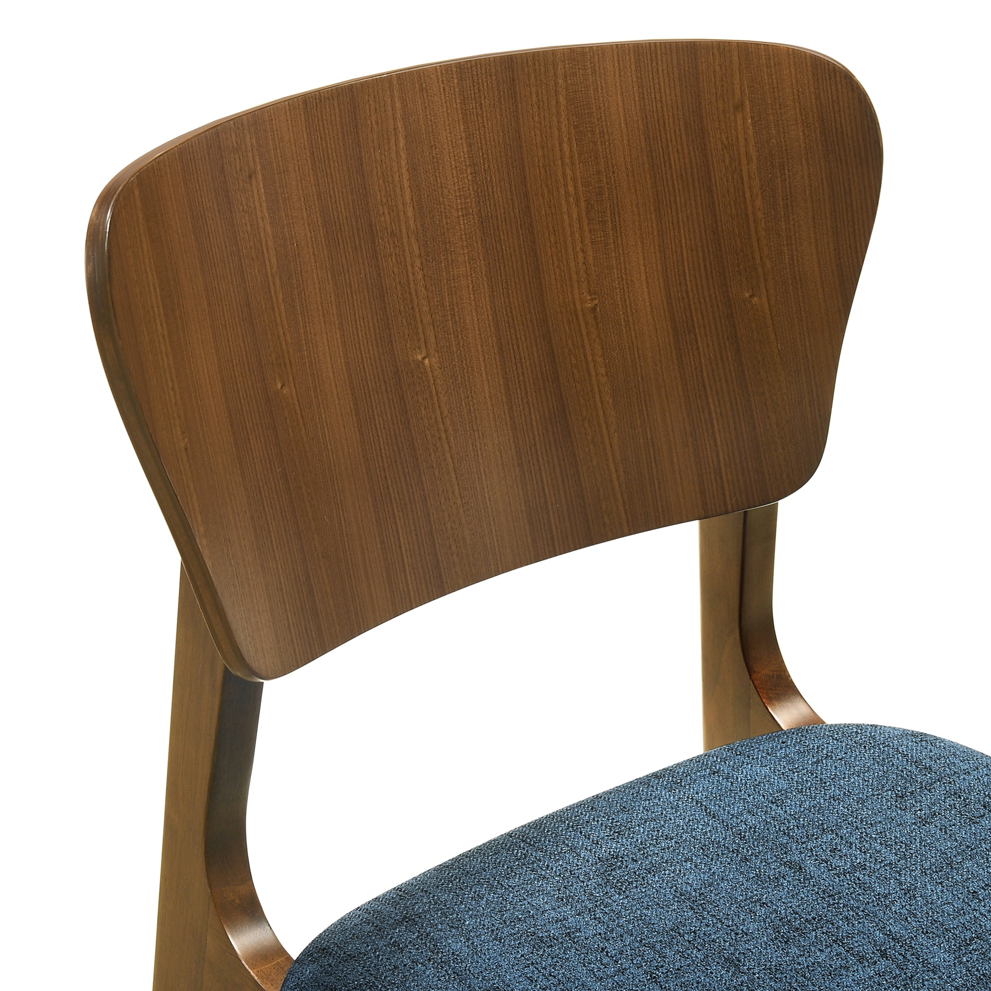 Kalia Wood Dining Chair in Walnut Finish with Blue Fabric - Set of 6