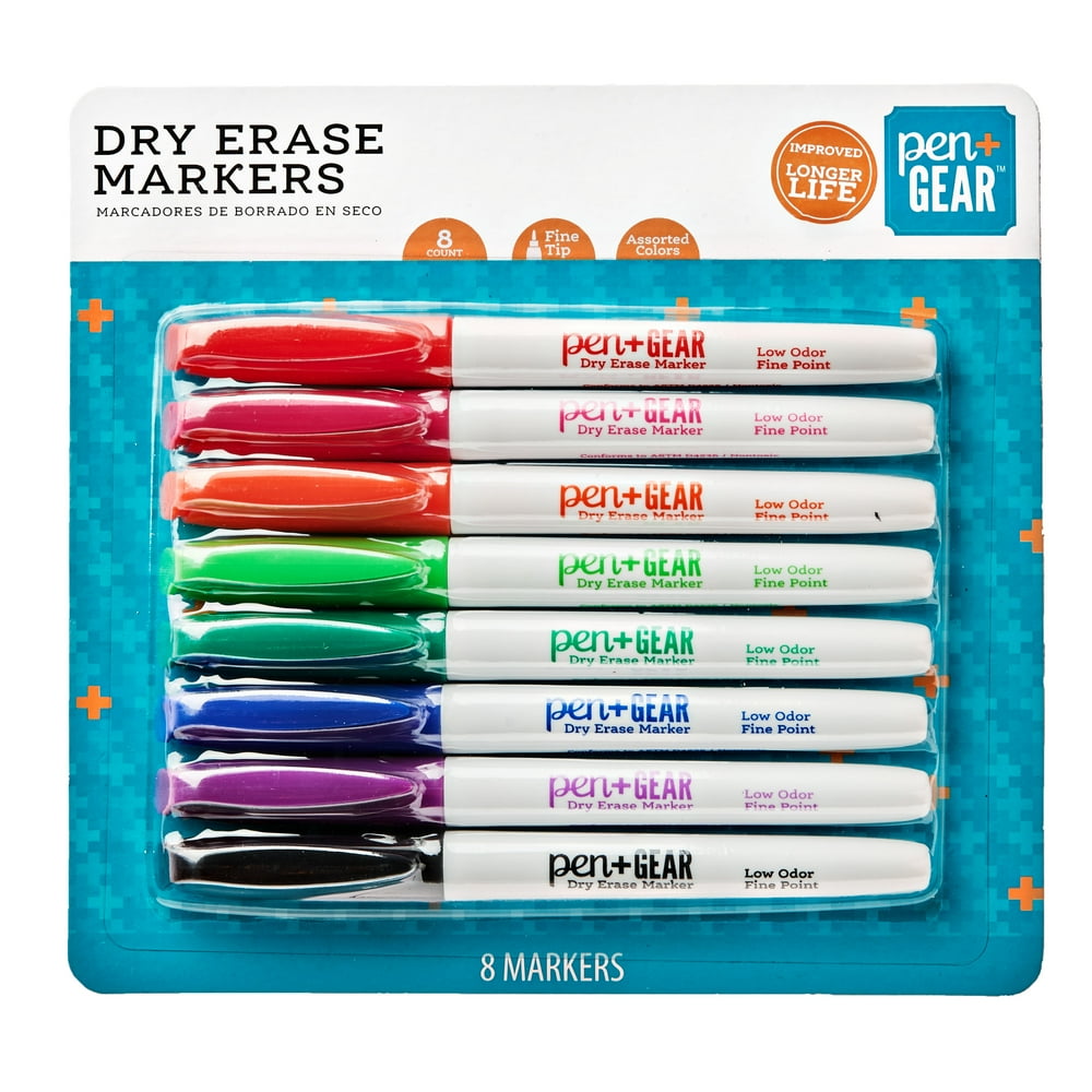 Pen + Gear Fine Tip Dry Erase Markers, Assorted Colors, 8 Count
