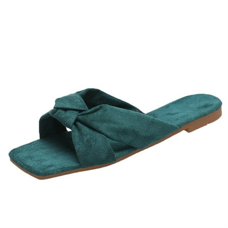 

Women s Flat Toe Slippers Sandals Flat Heel Bowknot Strappy Summer Slide Shoes 39 Green