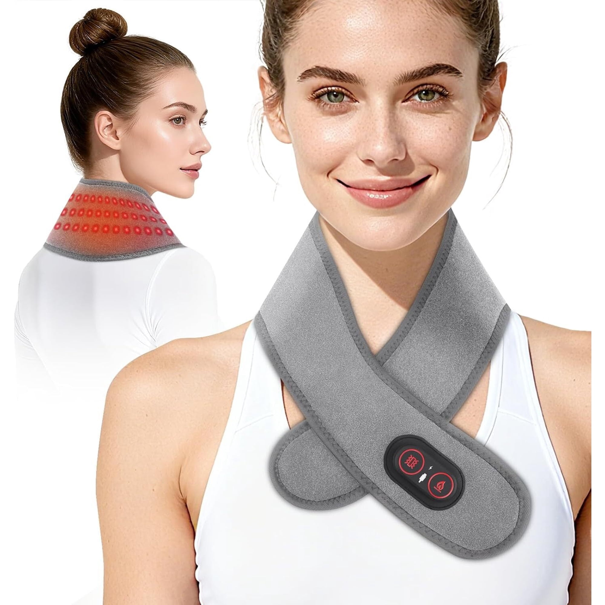 Heated Neck Wrap, Cordless Heated Neck Massager, Rechargeable Heated Scarf with 3000mAh Power Bank, 3 Heat Settings & Vibration Massage, Muscle Relaxation, Grey