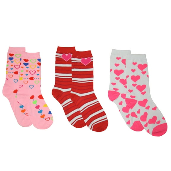 Women's 3pk Valentines Day Crew Socks (Hearts & Stripes)