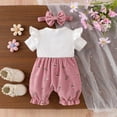 thumbnail image 4 of CAICJ98 Newborn Baby Girl Clothes Summer Short Sleeve Romper Floral Bow Short Jumpsuit Infant Cute Outfits (Pink,3-6 Months), 4 of 7