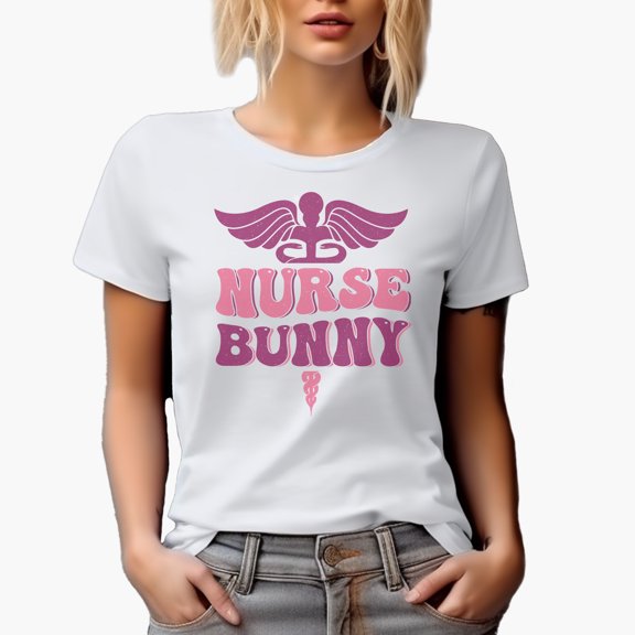 Nurse Bunny, Groovy Retro Wavy Text Merch Gift, White T-Shirt, Small