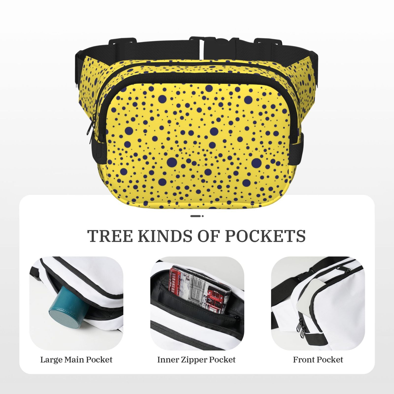 Picia Blue Spots Print Square Double-Layer Waist Bag Mini Adjustable Waist Belt Bag Exercise Running Travel Hiking